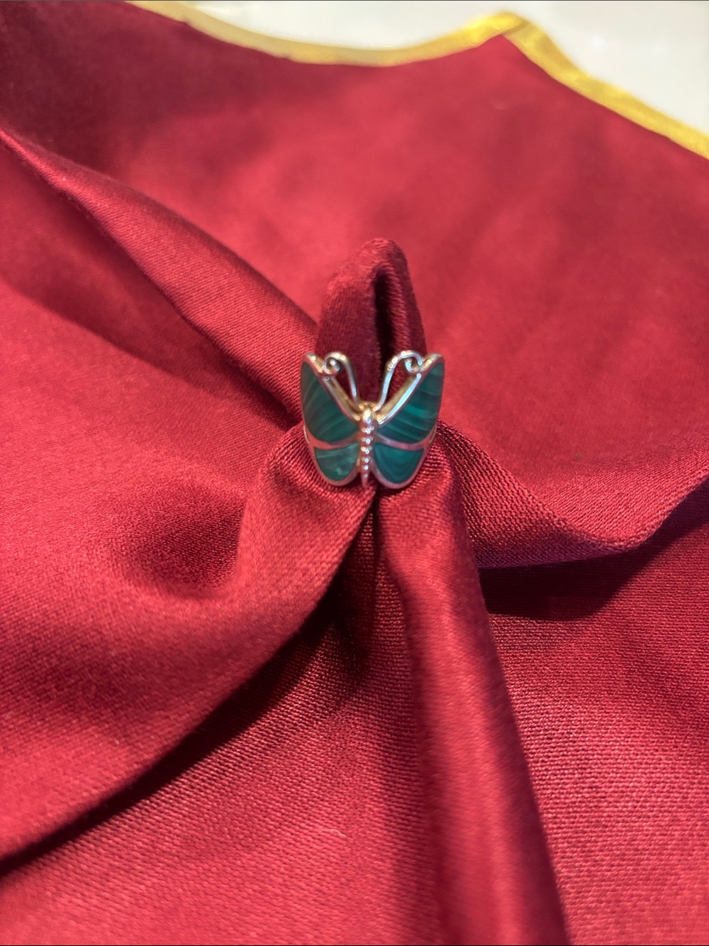 Green malachite butterfly Ring - Women Jewelry size 6.5